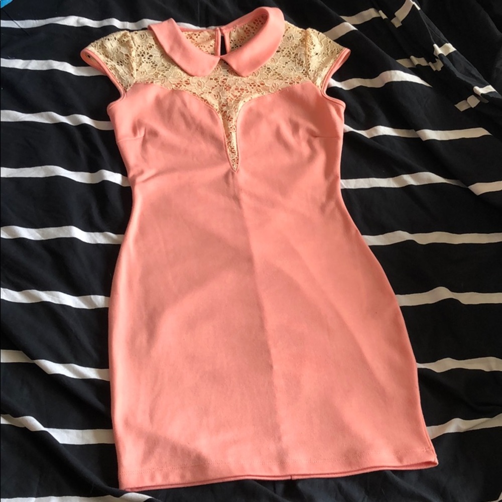 Pink dress with crochet detailing